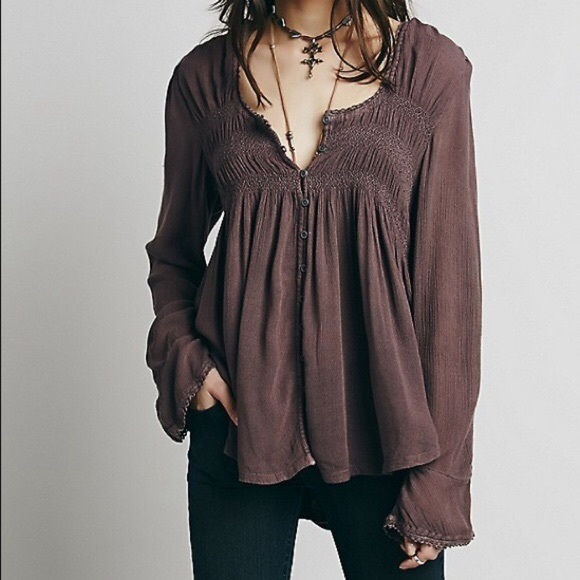 FREE PEOPLE L BABYDOLL BLUEBIRD FLOWY GAUZE TOP - Picture 5 of 5